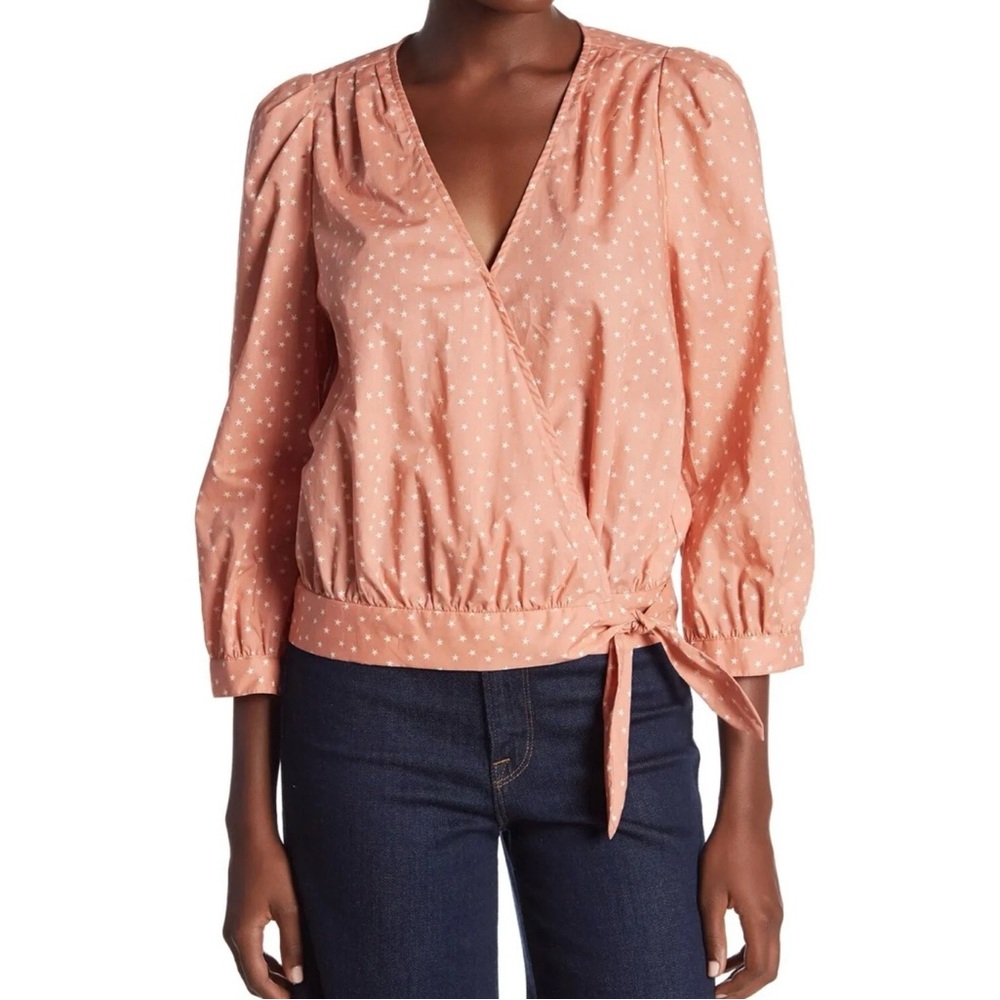 Madewell Coral Peach Scattered Star Wrap Blouse Women’s Size XXS Celestial Boho